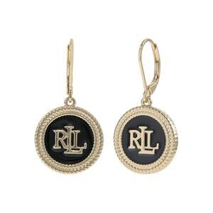 Lauren Ralph Lauren Gold-Tone Logo Jet-Inlay Enamel Drop Earrings NEW